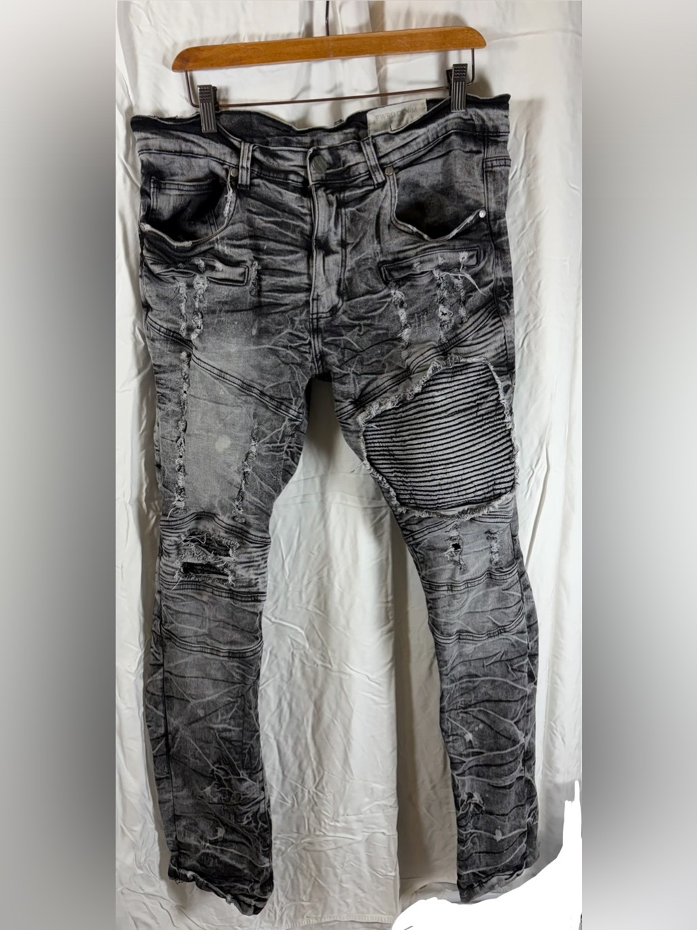 FWRD DENIM Men's Black Washed Distressed Skinny Moto Jeans